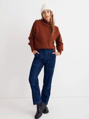 Madewell Loretto Mockneck Pullover Sweater Knit Wool Blend Ribbed Fisherman